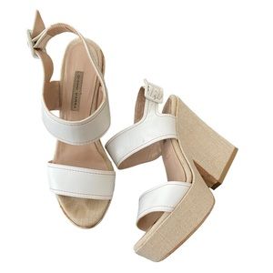 Gianni Marra white and linen platform sandals 37